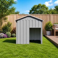 Sturdy Grey Dog House with Roof for Outdoor Use