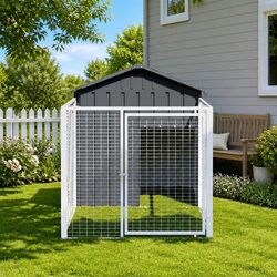 Durable Anthracite Galvanised Steel Dog House with Run