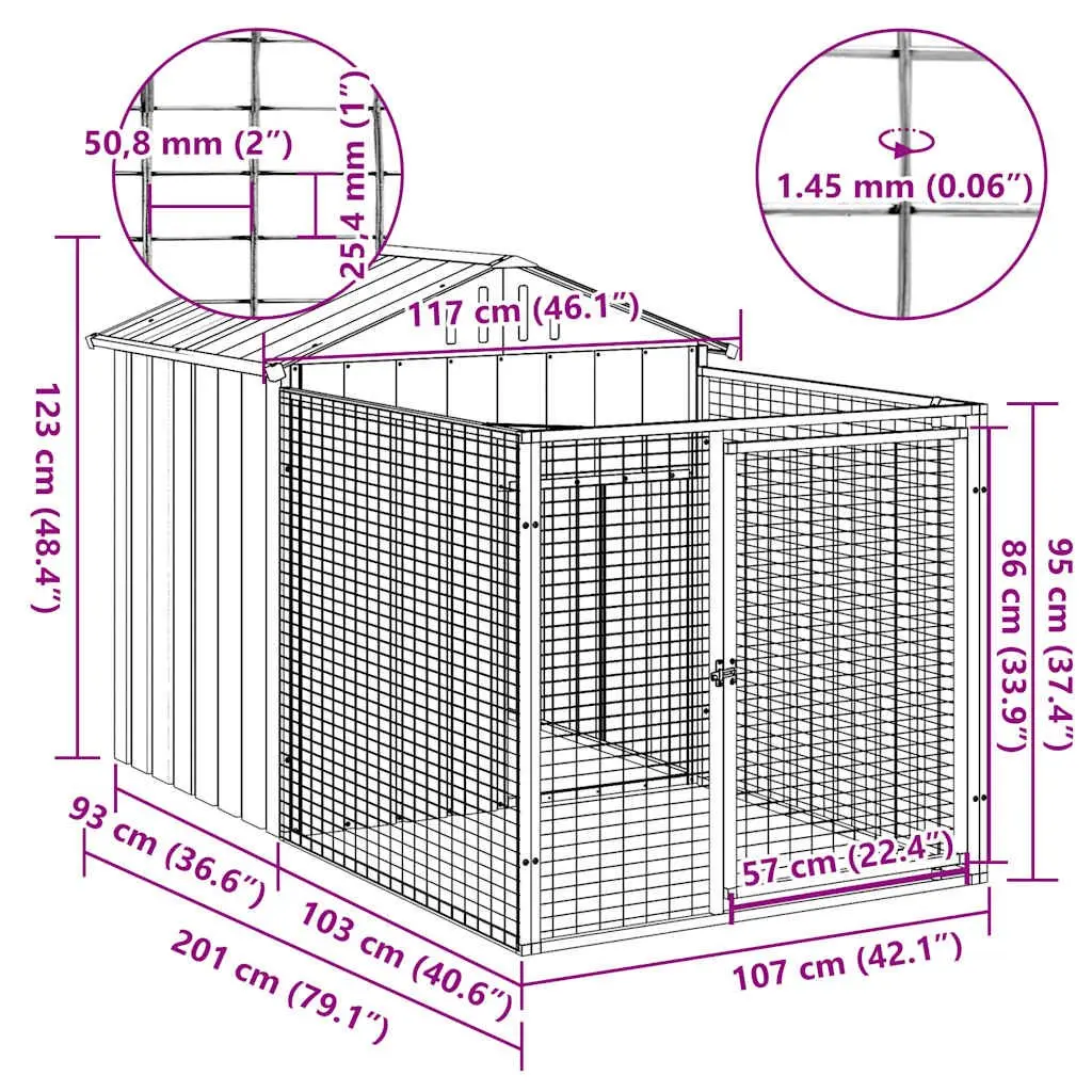 Dog House with Run for Outdoor Comfort 117x201x123cm