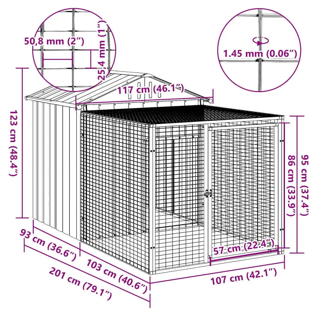 Chicken Cage Galvanised Steel 117x201x123cm Anthracite