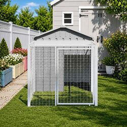 Sturdy Light Grey Galvanised Steel Chicken Cage with Run