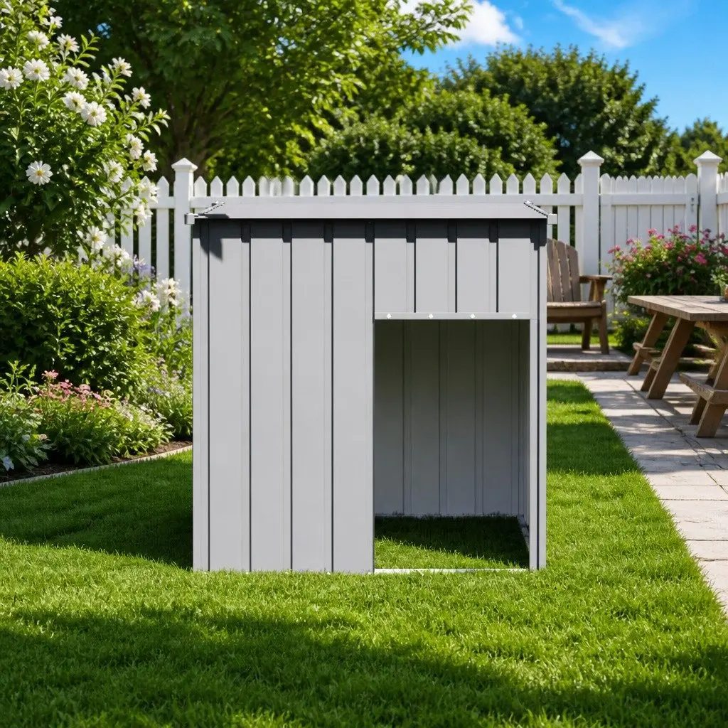 Grey Dog House with Roof for Outdoor Comfort
