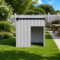 Sturdy Grey Dog House with Roof for Outdoor Comfort