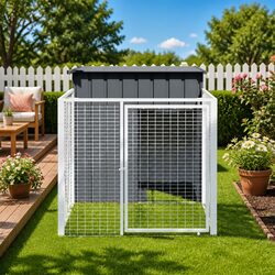 Durable Anthracite Galvanised Steel Dog House with Run