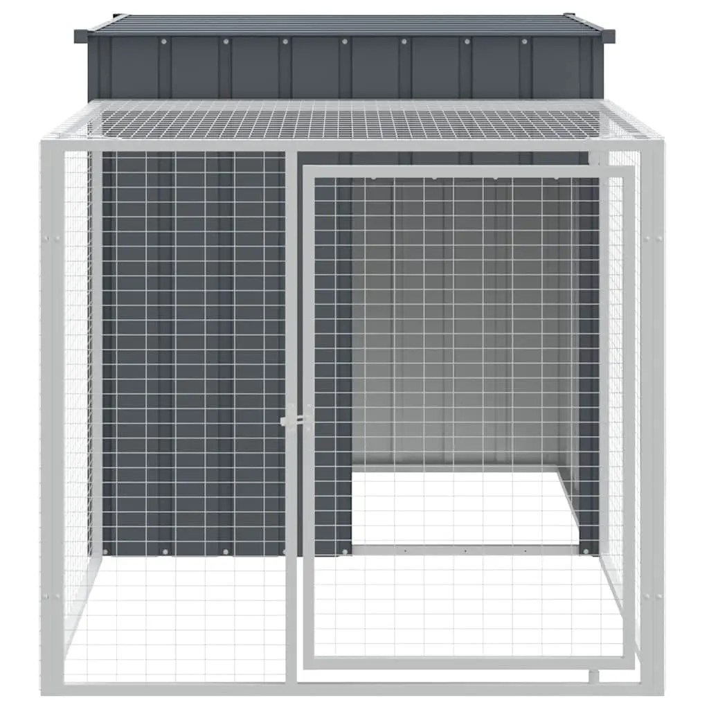 Chicken Cage with Run in Anthracite Steel 110x201x110cm