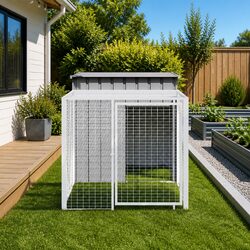 Light Grey Chicken Cage with Run – Durable Steel Habitat