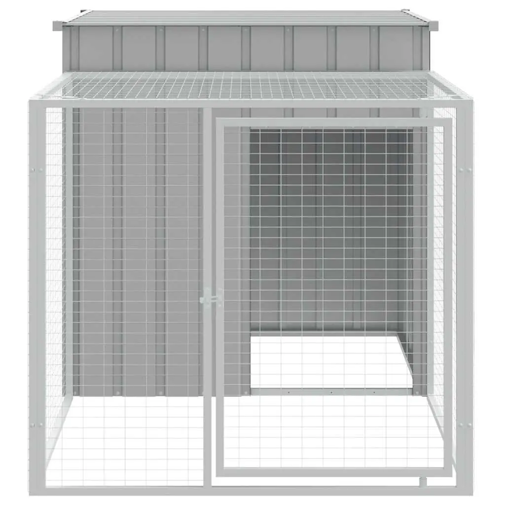 Chicken Cage with Run Galvanised Steel 110 x 201 x 110 cm Light Grey