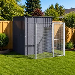 Galvanised Steel Outdoor Dog House with Extended Run