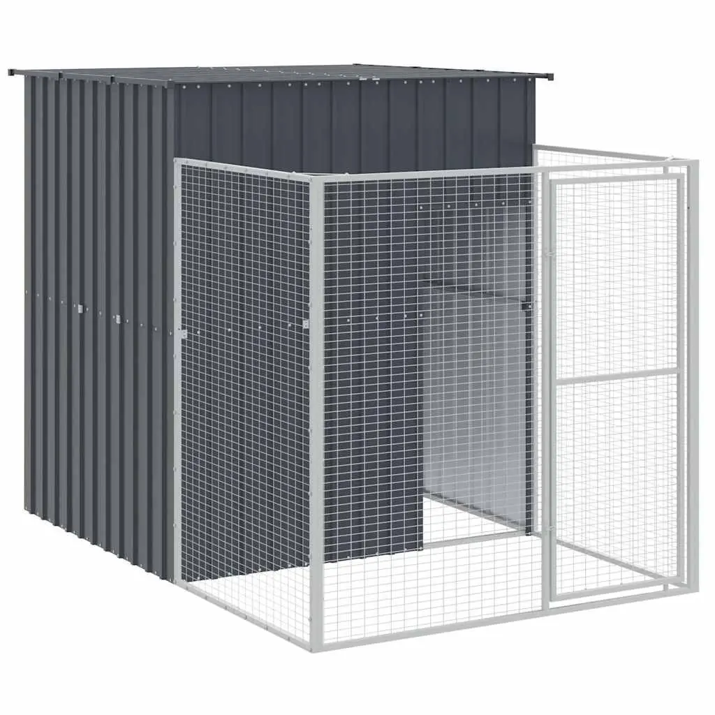 Dog House with Run Galvanised Steel 165 x 251 x 181 cm Anthracite
