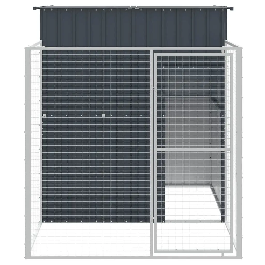 Dog House with Run Galvanised Steel 165 x 251 x 181 cm Anthracite