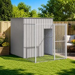 Sturdy Light Grey Dog House with Extended Run 165x251x181cm
