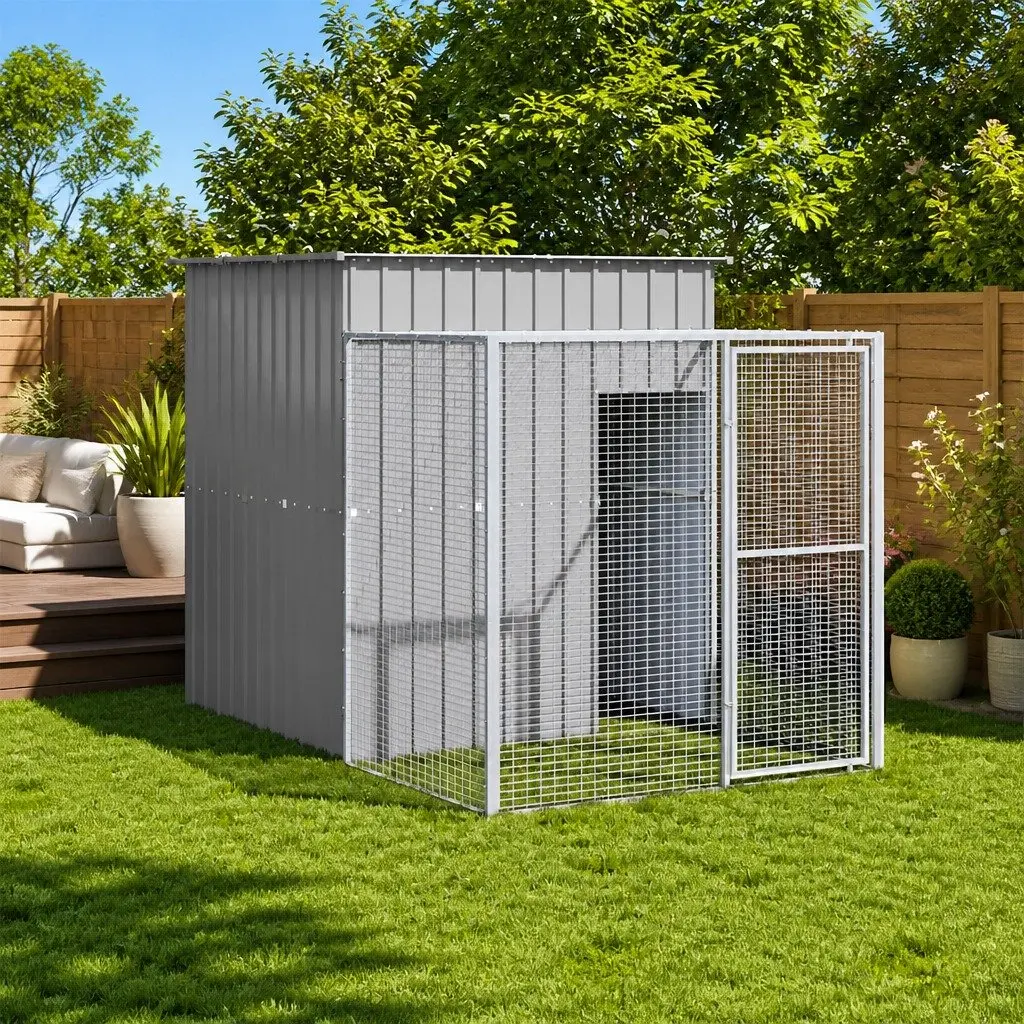 Light Grey Chicken Cage with Run 165x251x181cm