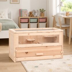 Durable Wooden Hamster Cage 60x30x35 cm with Accessories