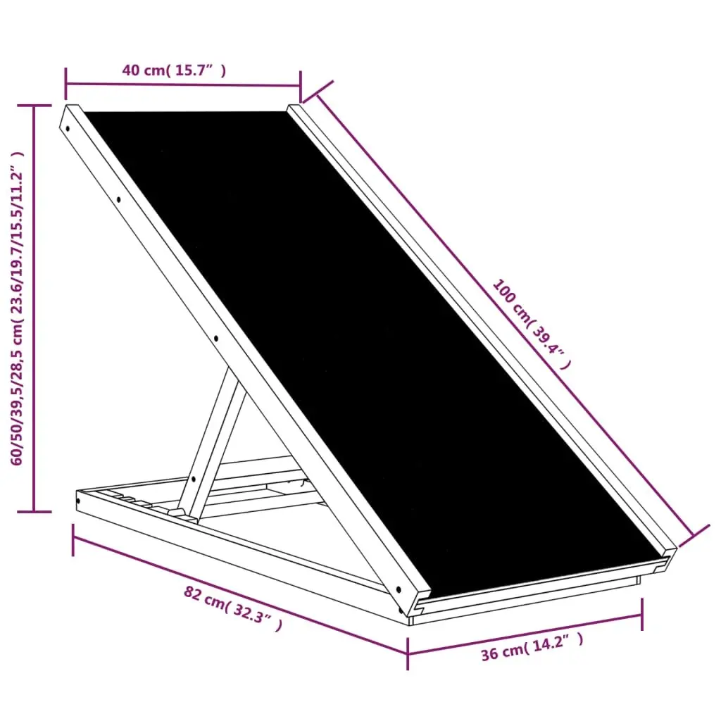 Foldable Dog Ramp with Adjustable Height 100x40cm