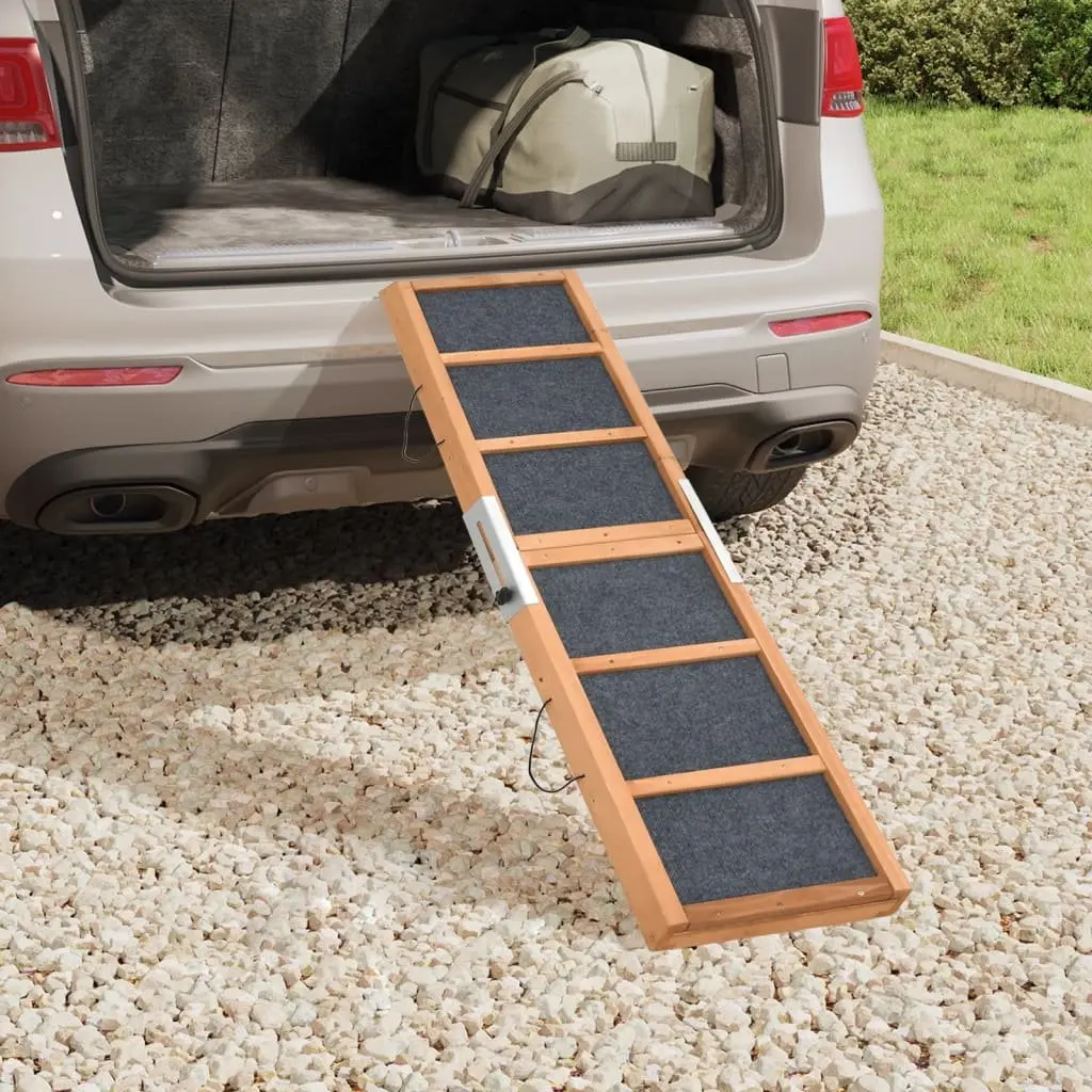 Dog Ramp Solid Fir Wood 120cm Foldable Portable Grey