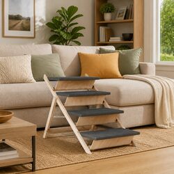 Dog Pet Stairs Folding Ramp Grey 105x47cm Solid Wood Fir Anti-slip Step