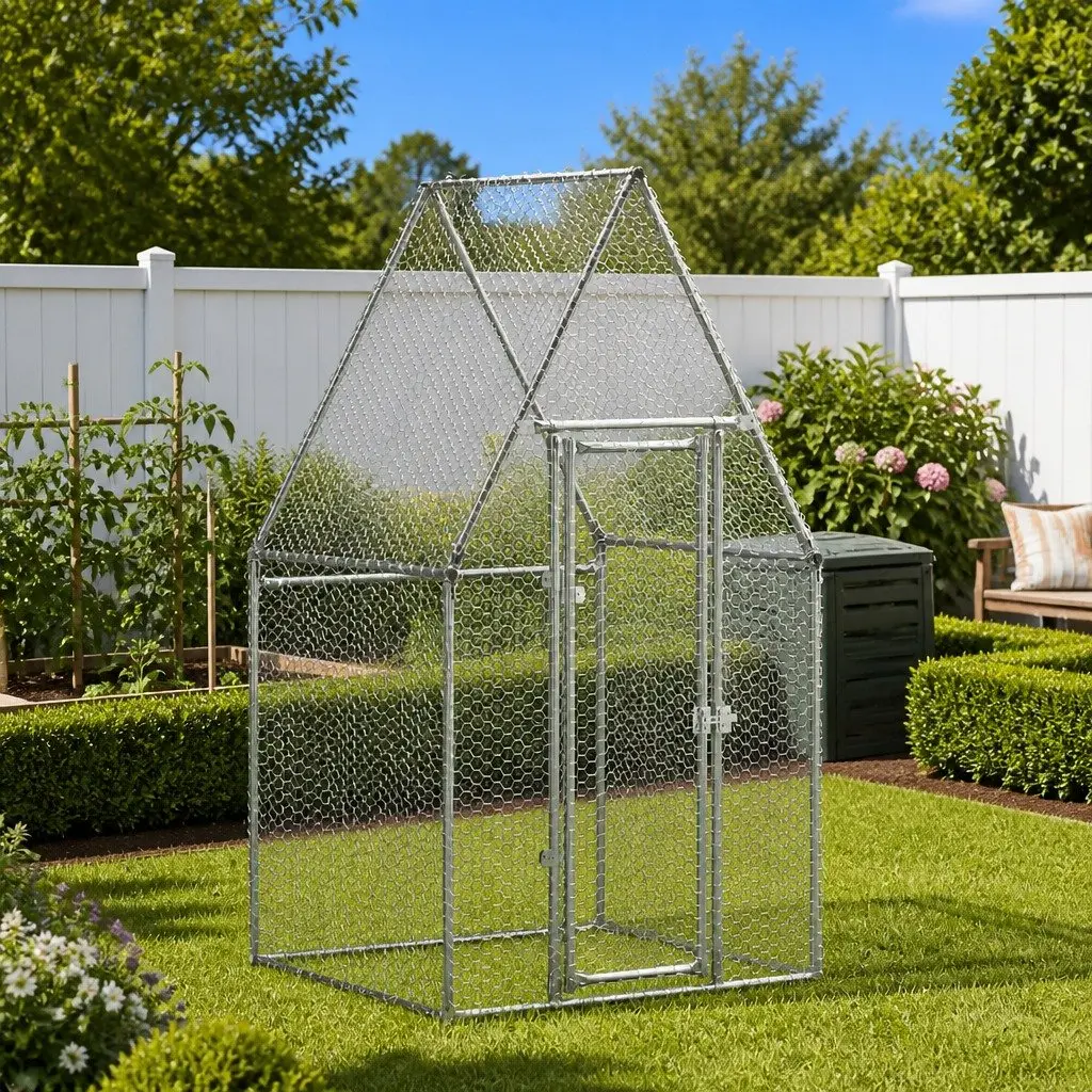 Chicken Cage Galvanised Steel 100x100x190 cm Silver