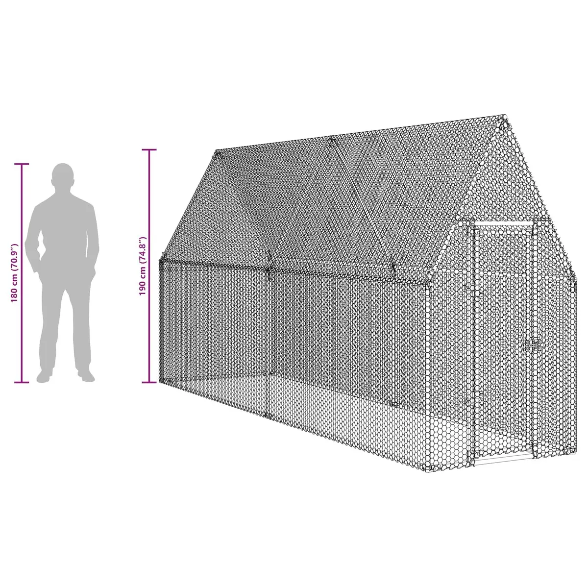 Chicken Cage Galvanised Steel 400 x 100 x 190 cm Silver