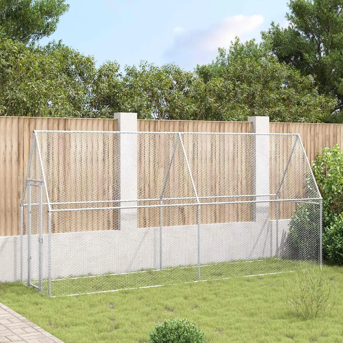 Chicken Cage Galvanised Steel 400 x 100 x 190 cm Silver