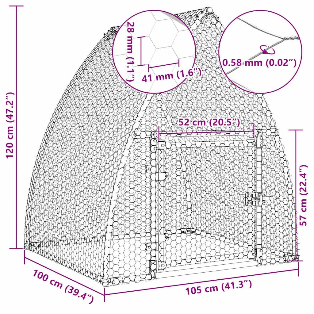 Chicken Cage Galvanised Steel 100 x 105 x 120 cm Silver
