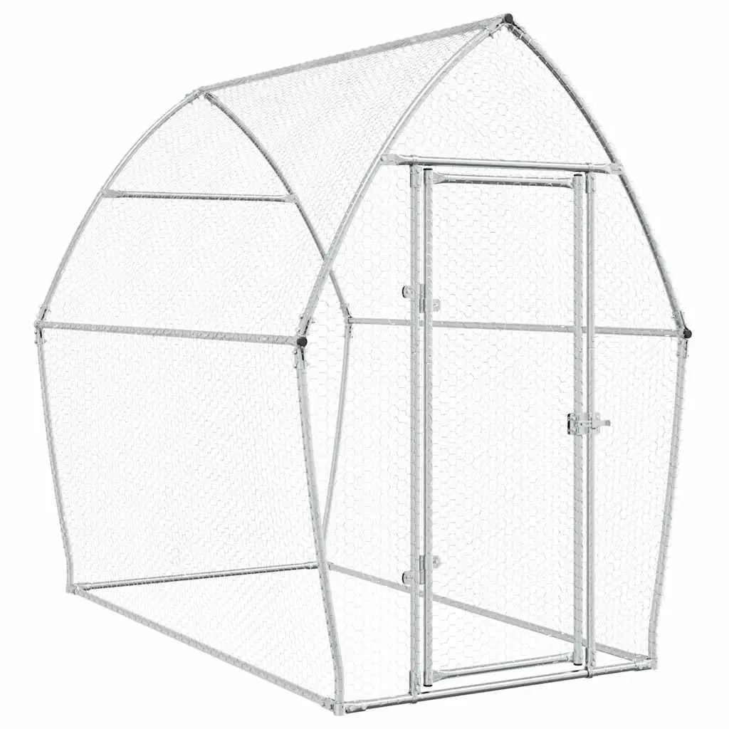 Chicken Cage Galvanised Steel Outdoor Enclosure Poultry Coop Silver 200 x 105 x 182 cm