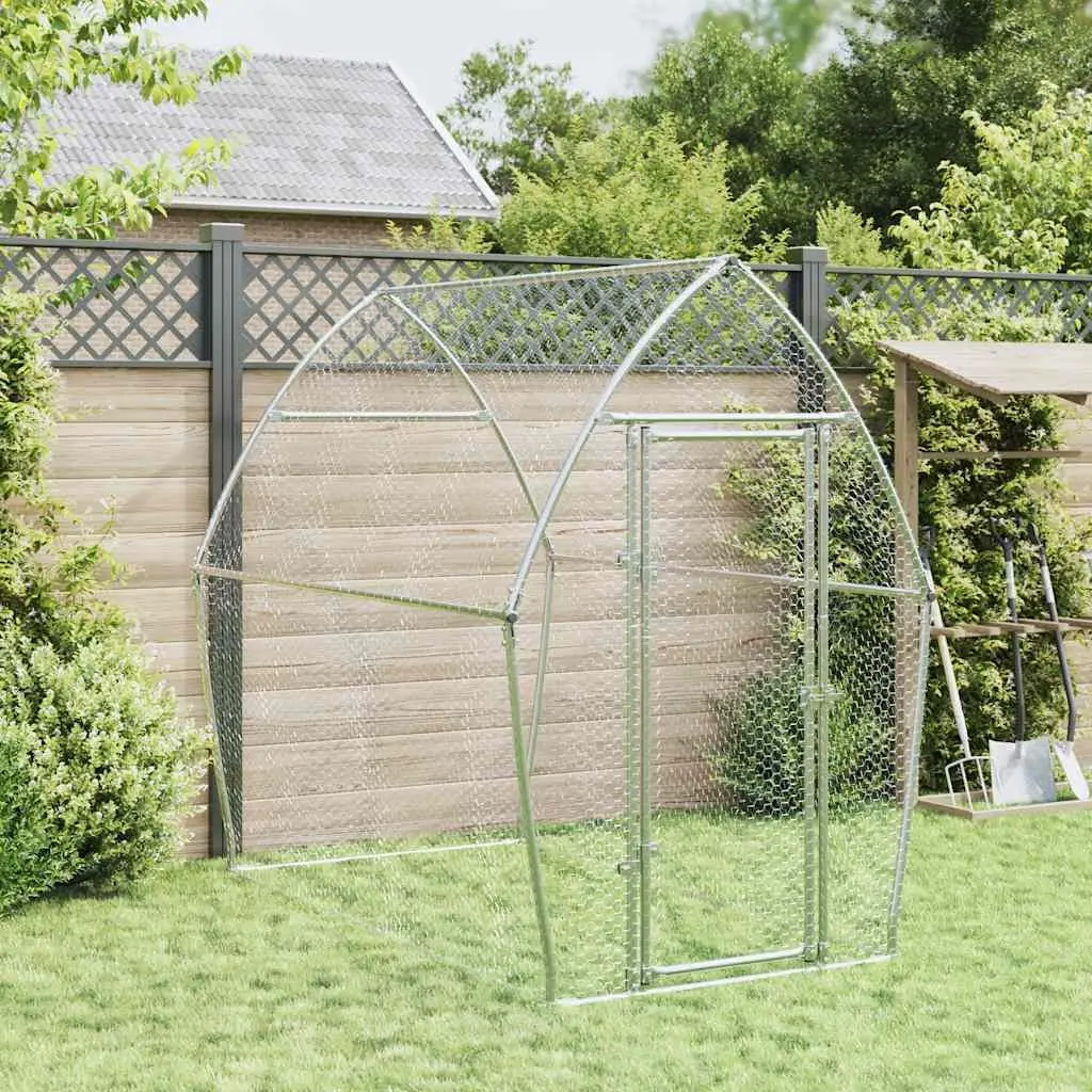 Chicken Cage Galvanised Steel Outdoor Enclosure Poultry Coop Silver 200 x 105 x 182 cm