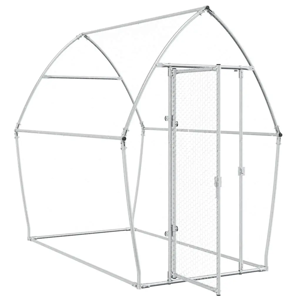 Chicken Cage Galvanised Steel Outdoor Enclosure Poultry Coop Silver 200 x 105 x 182 cm