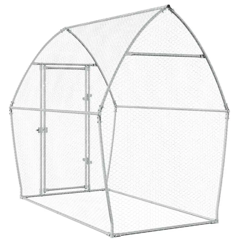 Chicken Cage Galvanised Steel Outdoor Enclosure Poultry Coop Silver 200 x 105 x 182 cm