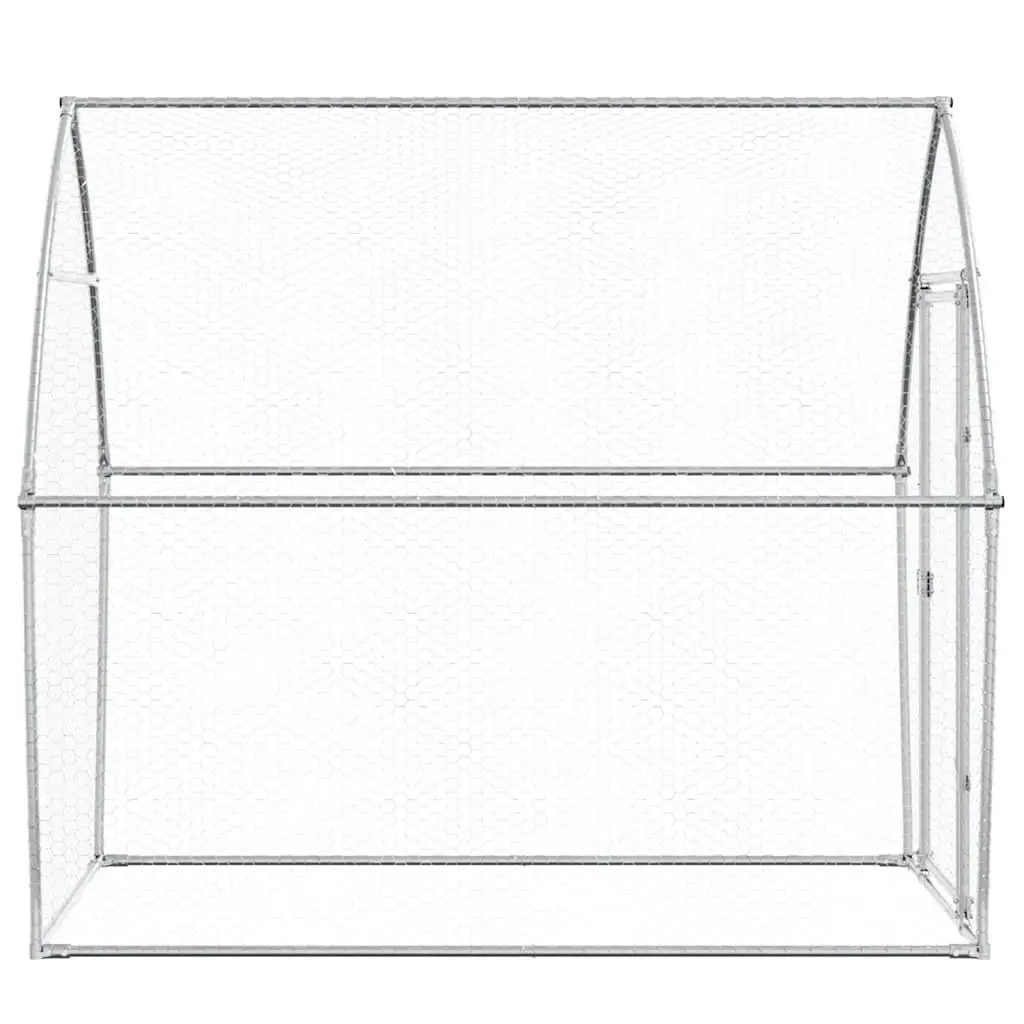 Chicken Cage Galvanised Steel Outdoor Enclosure Poultry Coop Silver 200 x 105 x 182 cm