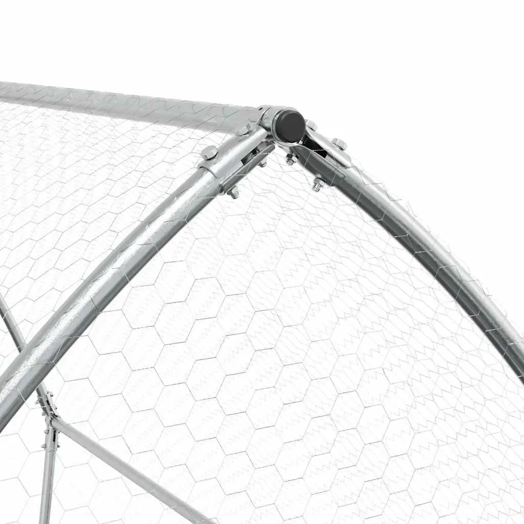 Chicken Cage Galvanised Steel Outdoor Enclosure Poultry Coop Silver 200 x 105 x 182 cm