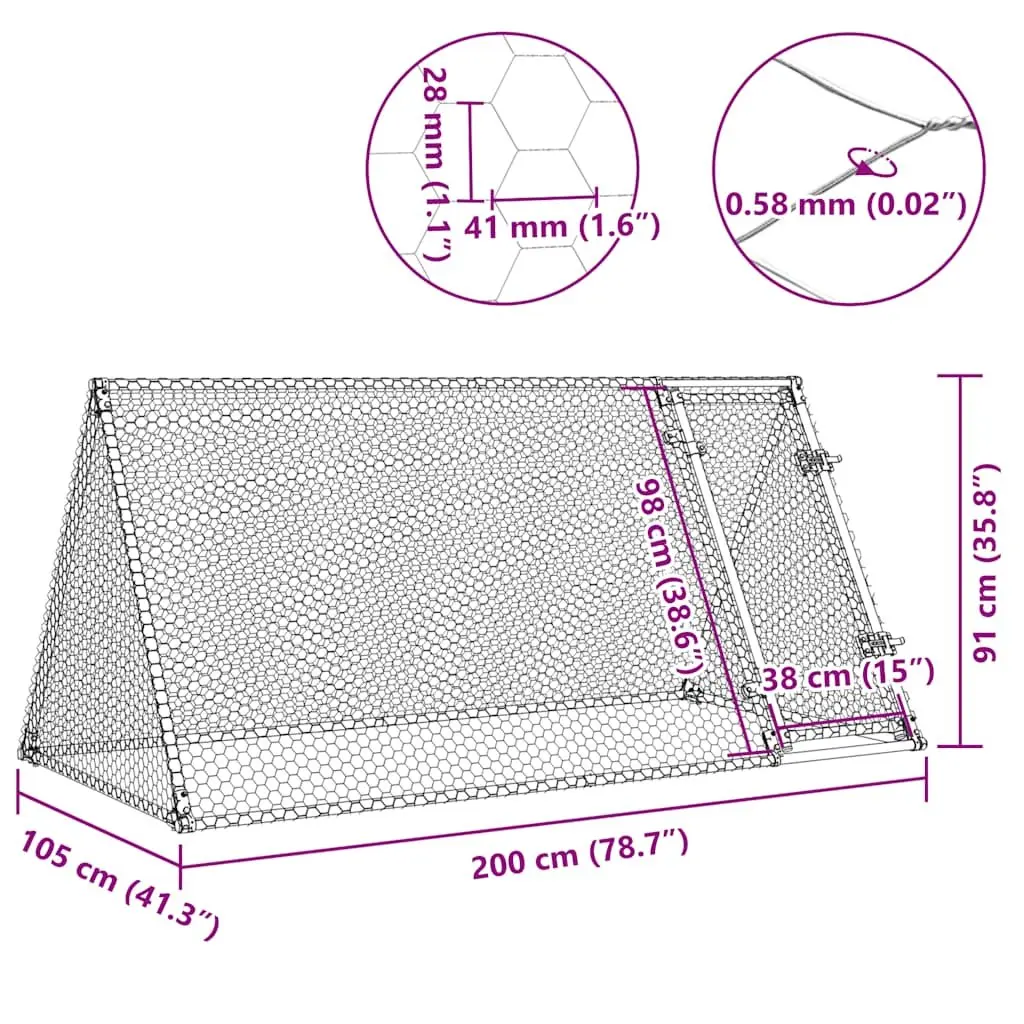 Chicken Cage Galvanised Steel 200x105x91 cm Silver