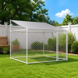 Sturdy Outdoor Dog Cage with Roof and Door in Grey