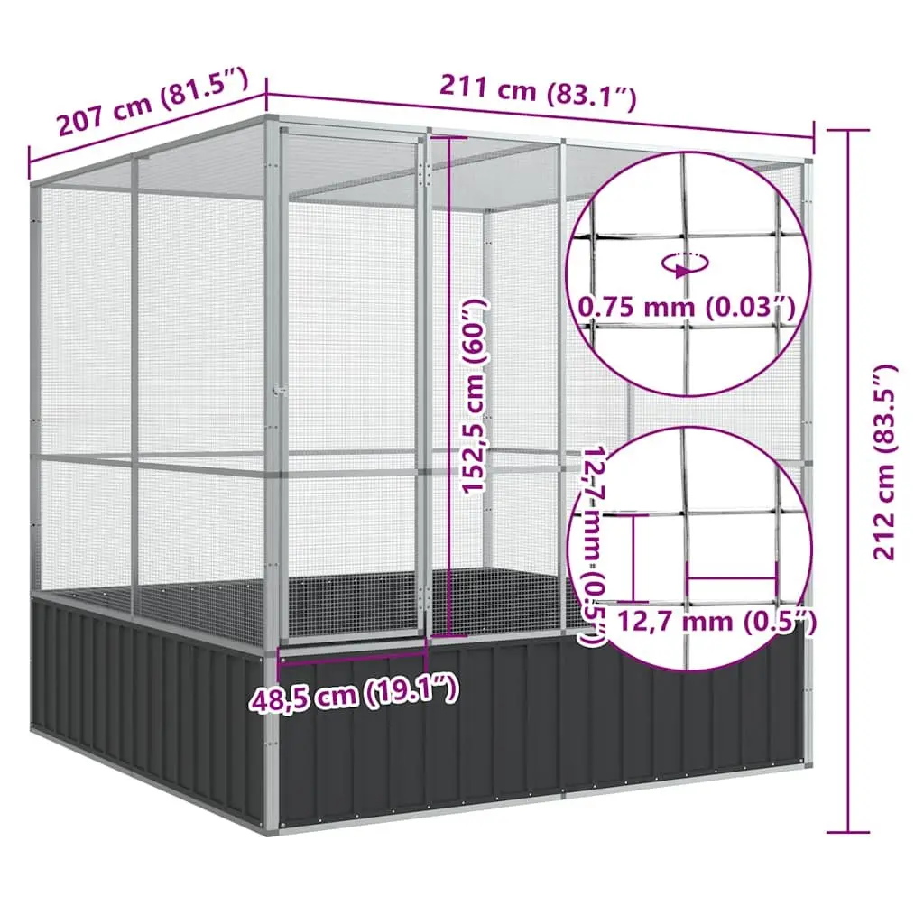 Bird Aviary Galvanised Steel Large 211x207x212cm Silver