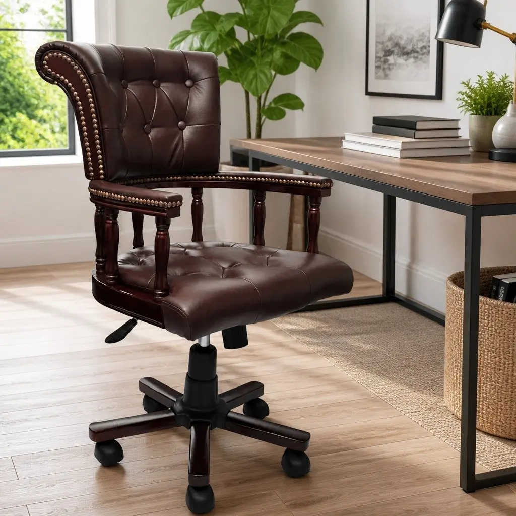 Swivel Office Chair Brown Adjustable Height Home Desk Seating Furniture