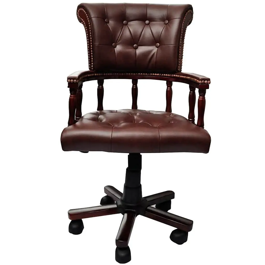 Swivel Office Chair Leather Mix Brown Adjustable Height