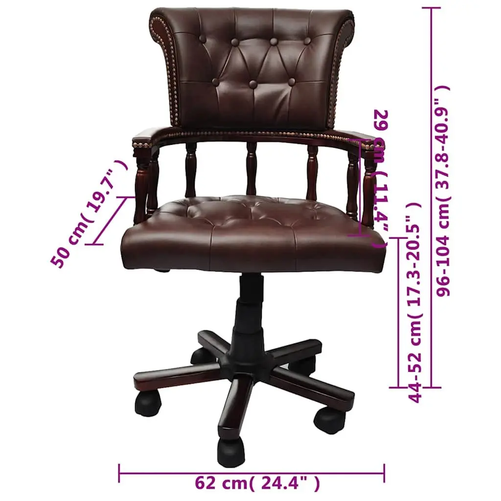 Swivel Office Chair Leather Mix Brown Adjustable Height