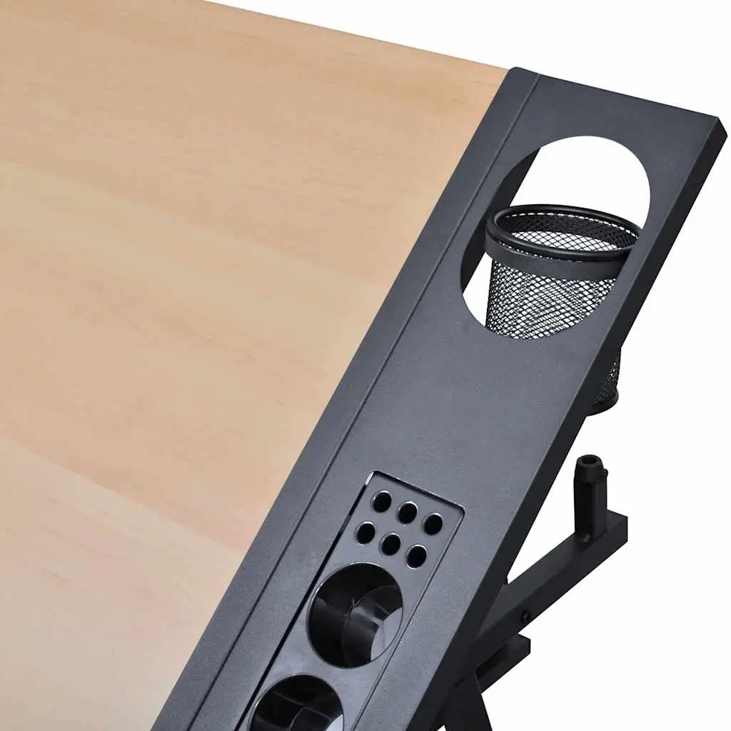 Drawing Table MDF Adjustable Height Tiltable Top Brown with Stool