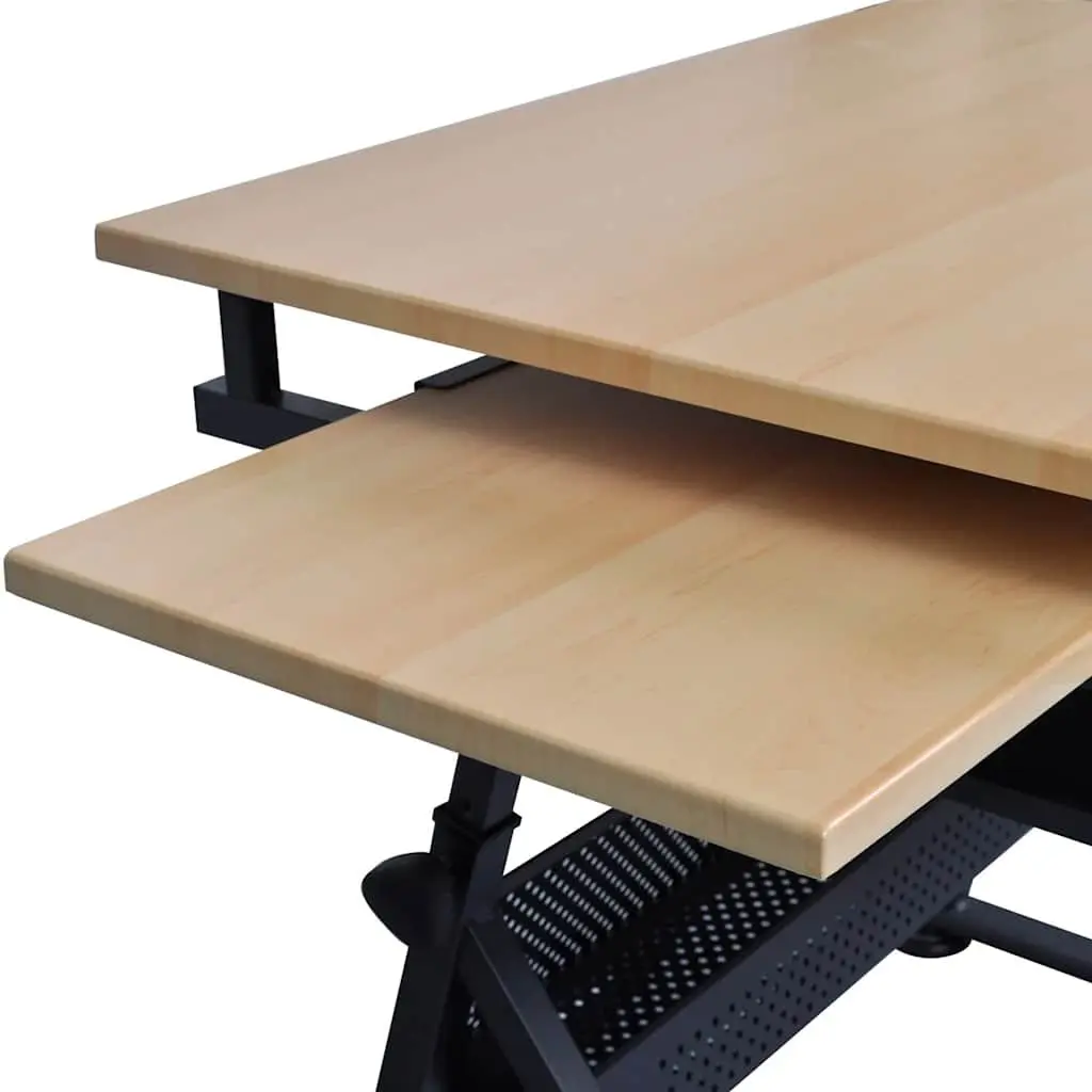 Drawing Table MDF Adjustable Height Tiltable Top Brown with Stool