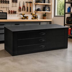 Metal Tool Chest 3 Drawer Storage Box Black Garage Workshop Organiser