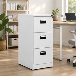 Filing Cabinet 3 Drawer Steel Storage Organiser Office Home Grey