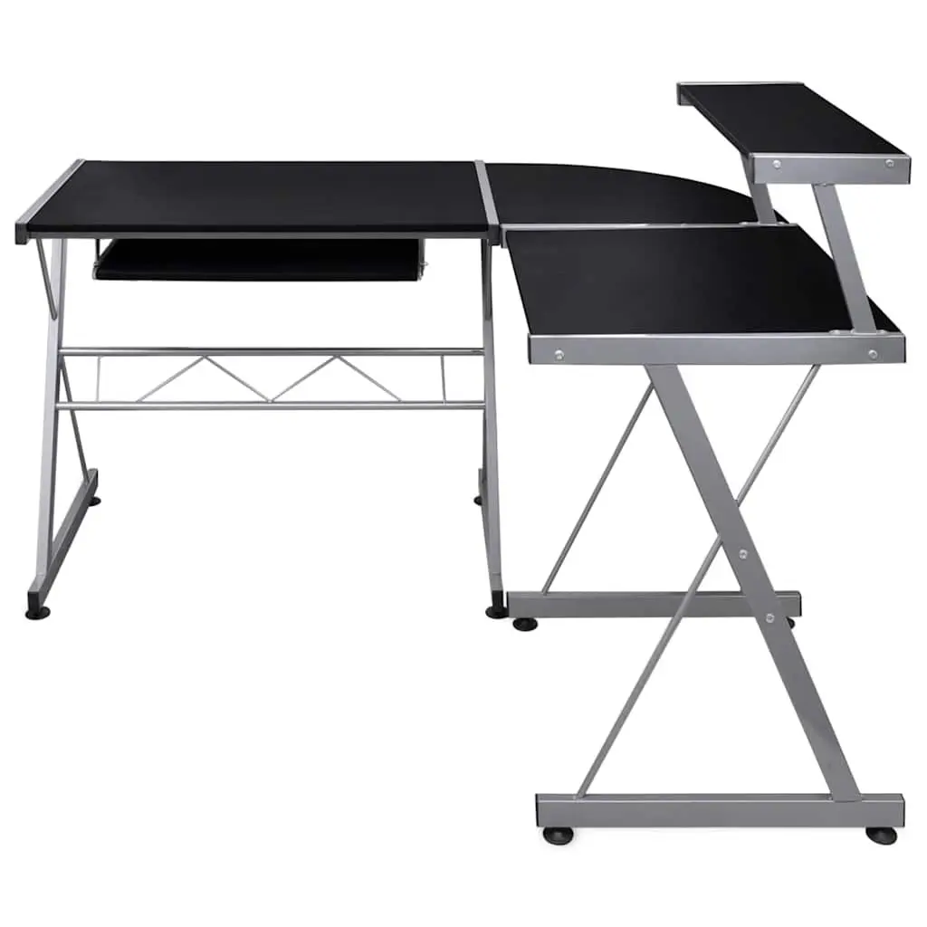 L-Shaped Black Corner Computer Desk with Keyboard Tray