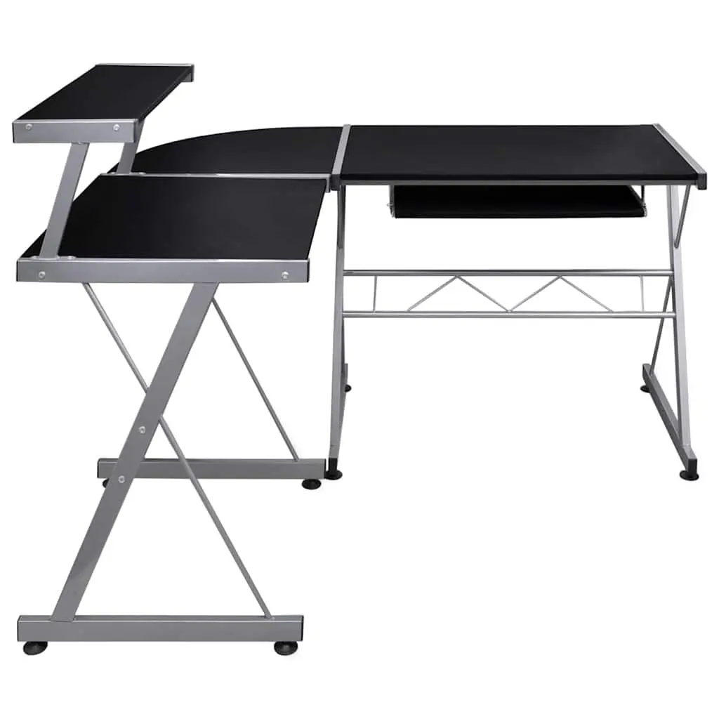 L-Shaped Black Corner Computer Desk with Keyboard Tray