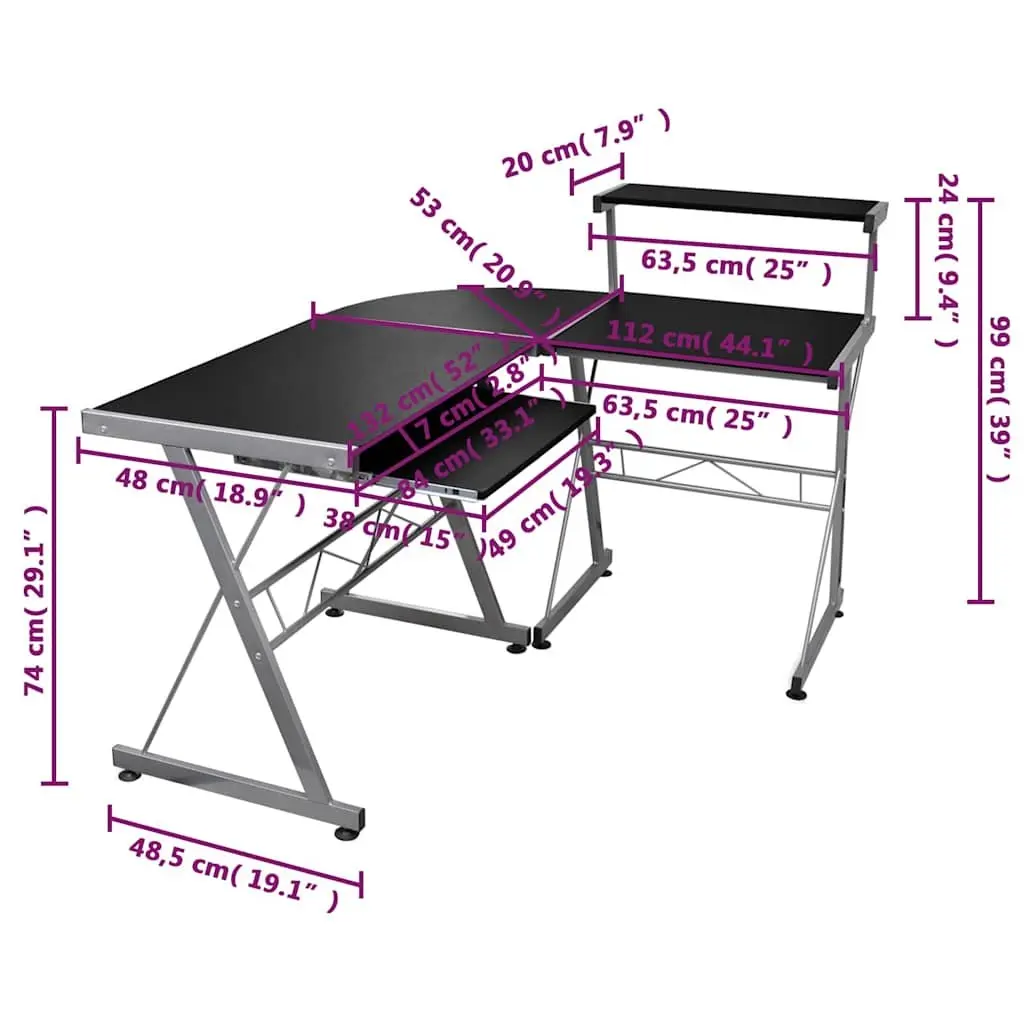 L-Shaped Black Corner Computer Desk with Keyboard Tray