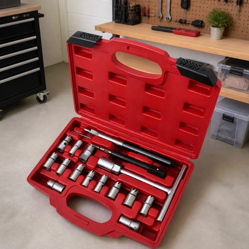 17 Piece Diesel Injector Seat Cutter Set Hand Tool Kit Multicolour