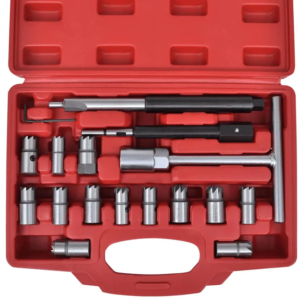 17 Piece Diesel Injector Seat Cutter Set Hand Tool Kit Multicolour