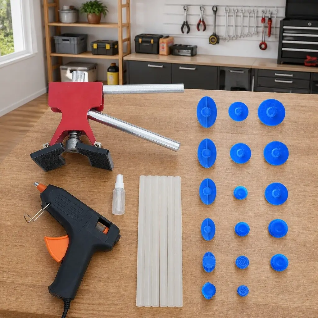 Dent Repair Tool Set 26 Piece Paintless Puller Glue Gun Tabs Kit Multicolour