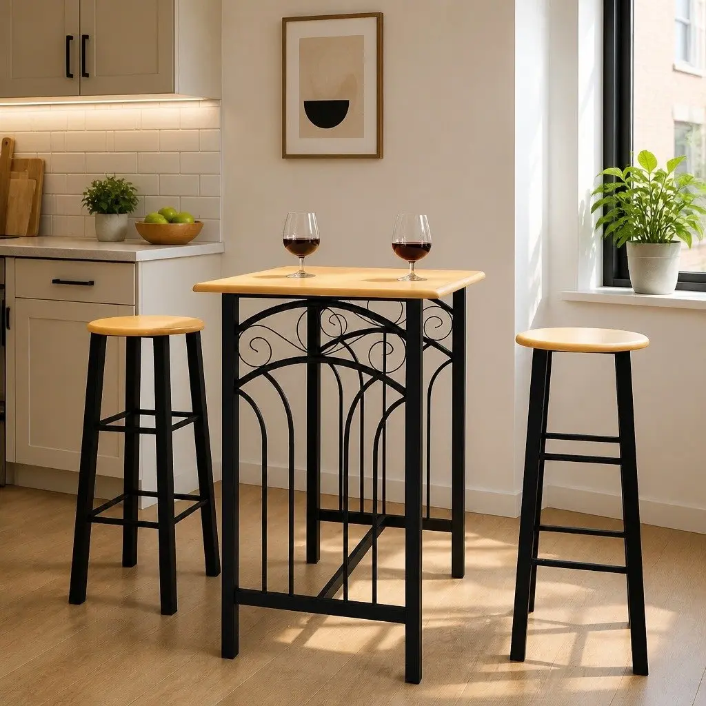 Breakfast Dining Set with Rectangular Table and 2 Stools