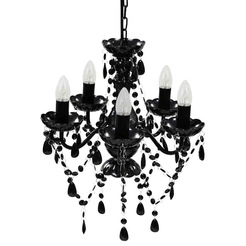 Black Crystal Chandelier 5 Bulb Ceiling Light Fixture Living Room Bedroom Dining