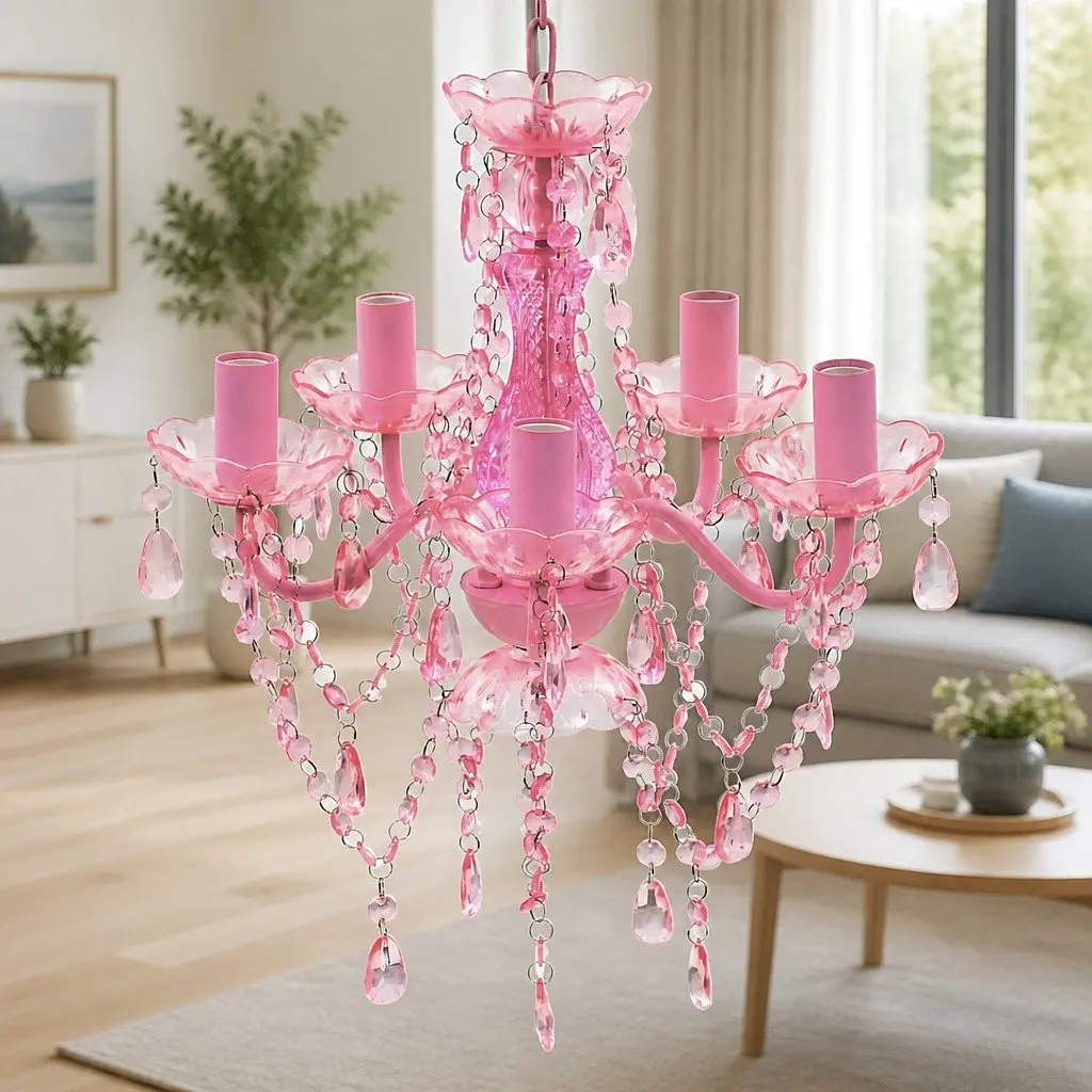 Pink Crystal Chandelier Light with 5 Bulbs for Elegance