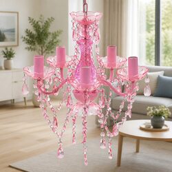 Pink Crystal Chandelier Light with 5 Bulbs for Elegance